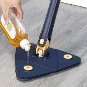 Triangle cleaning mop with 360 rotating head and self squeeze microfiber pad for floor and wall cleaning